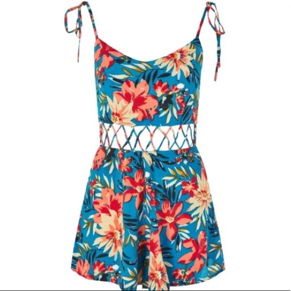 Topshop Crisscross Cutout Waist Floral Romper 8 - Picture 3 of 11